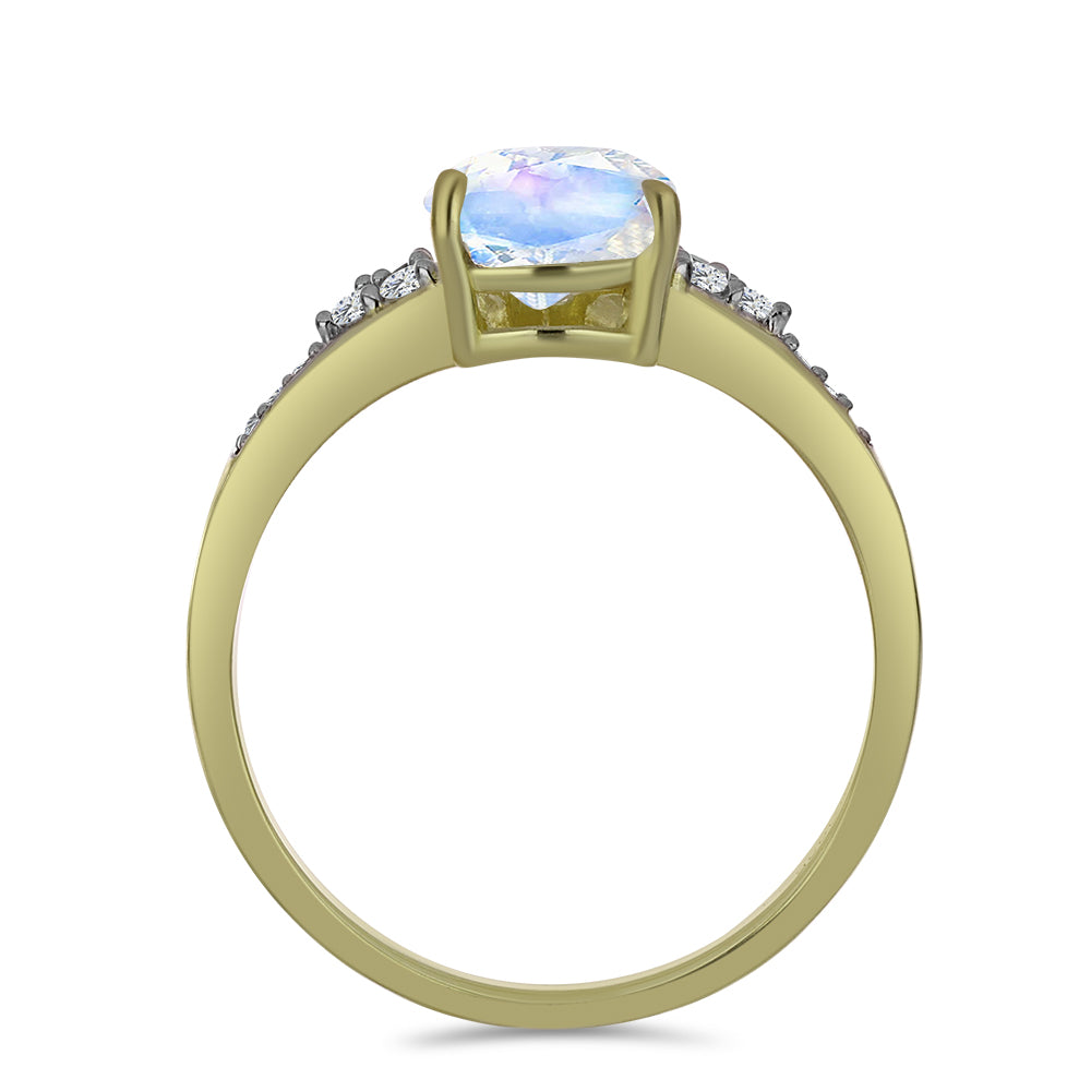 Inel din Argint 925 Placat cu Aur ( 1.88 grame ) cu Piatra Lunii Curcubeu și Topaz Alb 1.66 Carate