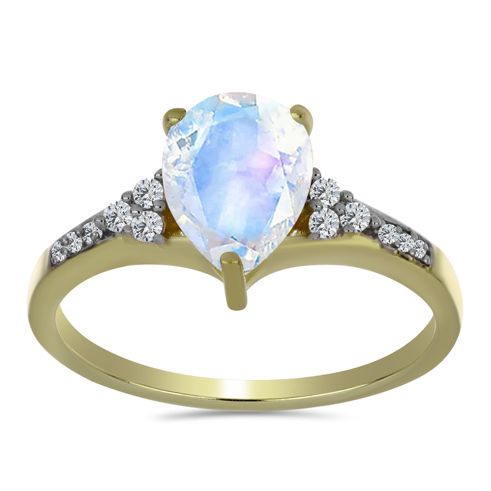 Inel din Argint 925 Placat cu Aur ( 1.88 grame ) cu Piatra Lunii Curcubeu și Topaz Alb 1.66 Carate 3 