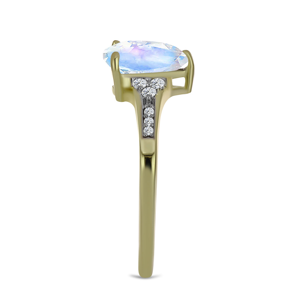 Inel din Argint 925 Placat cu Aur ( 1.88 grame ) cu Piatra Lunii Curcubeu și Topaz Alb 1.66 Carate 4 