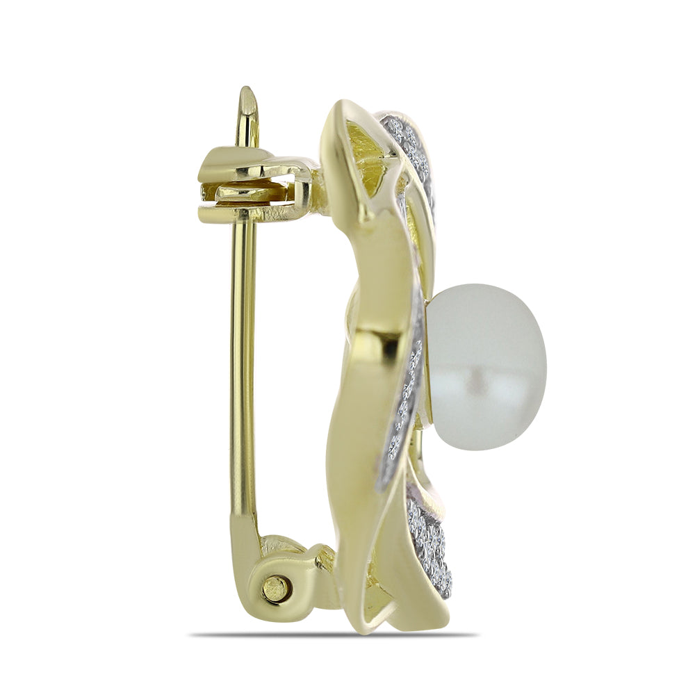 Broşă din Argint 925 Placat cu Aur ( 3.16 grame ) cu Perlă de Apă Dulce Albă și Topaz Alb 1.59 Carate 2 