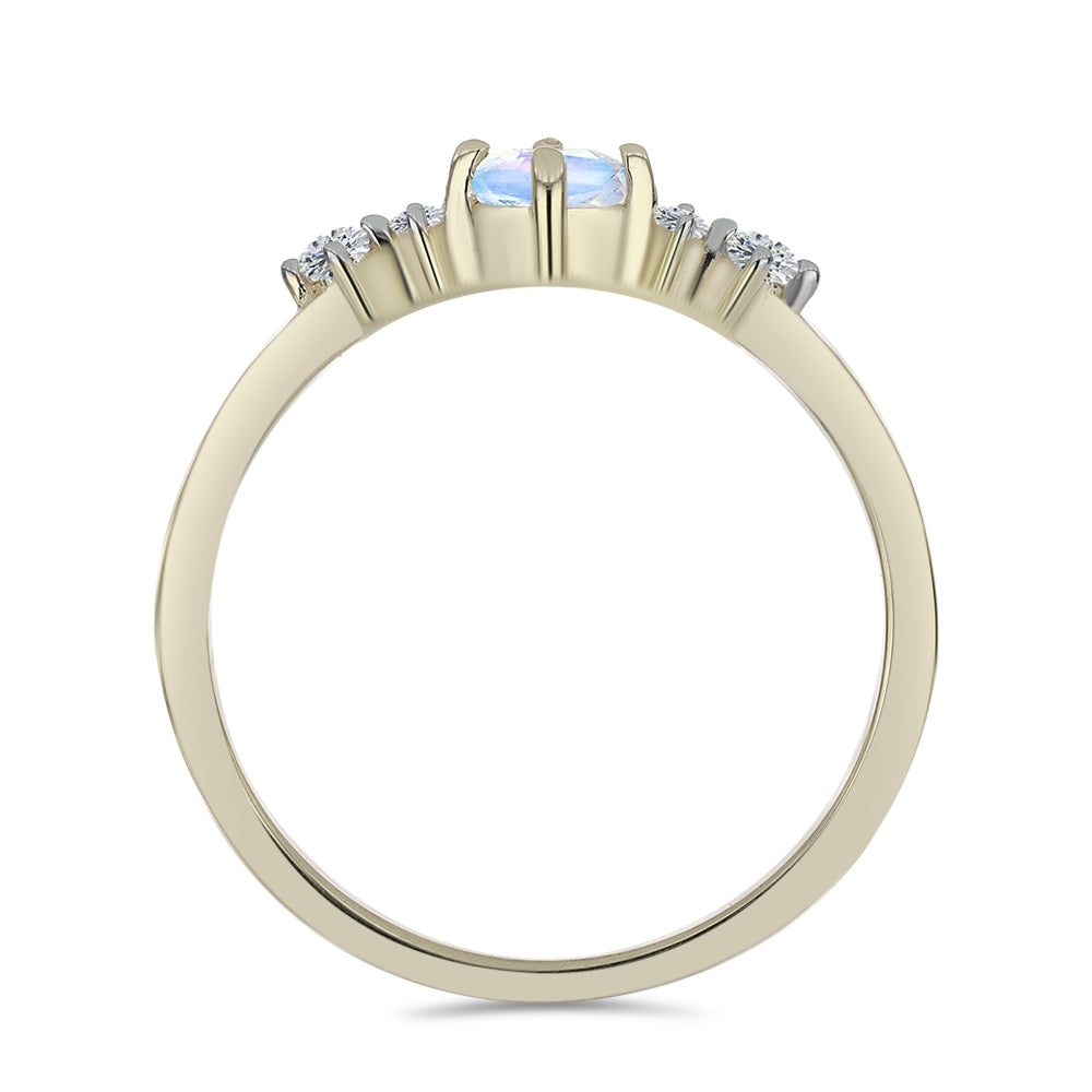 Inel din Argint 925 Placat cu Aur ( 1.57 grame ) cu Piatra Lunii Curcubeu și Topaz Alb 0.38 Carate
