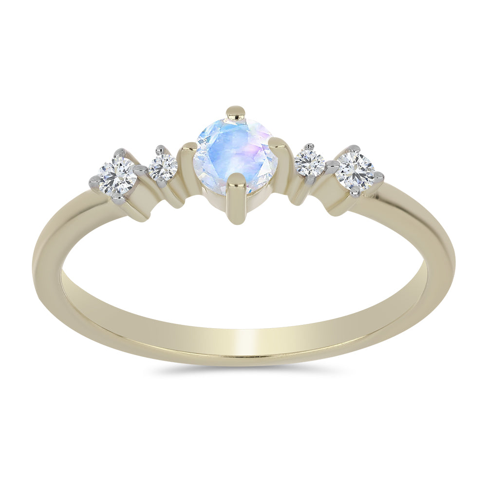 Inel din Argint 925 Placat cu Aur ( 1.57 grame ) cu Piatra Lunii Curcubeu și Topaz Alb 0.38 Carate 3 
