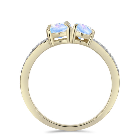 Inel din Argint 925 Placat cu Aur ( 2.12 grame ) cu Piatra Lunii Curcubeu și Topaz Alb 1.23 Carate