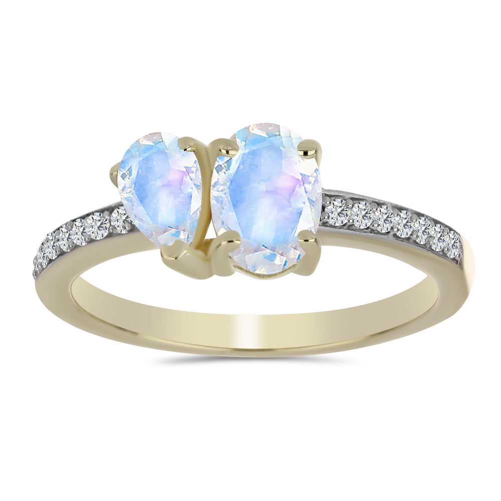Inel din Argint 925 Placat cu Aur ( 2.12 grame ) cu Piatra Lunii Curcubeu și Topaz Alb 1.23 Carate 3 