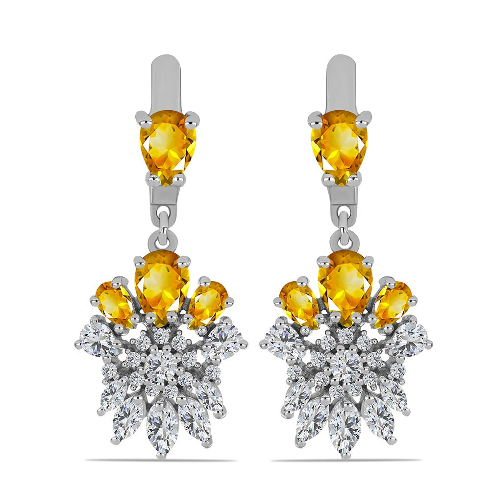 Cercei din Argint 925 ( 6.22 grame ) cu Citrin Ural și Topaz Alb 5.78 Carate