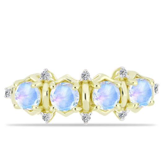 Inel din Argint 925 Placat cu Aur ( 2.65 grame ) cu Piatra Lunii Curcubeu și Topaz Alb 1.13 Carate