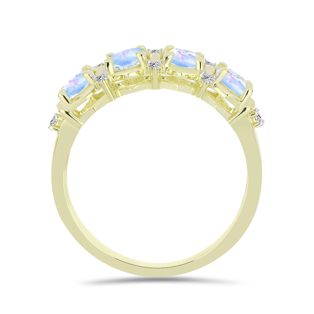 Inel din Argint 925 Placat cu Aur ( 2.65 grame ) cu Piatra Lunii Curcubeu și Topaz Alb 1.13 Carate 2 