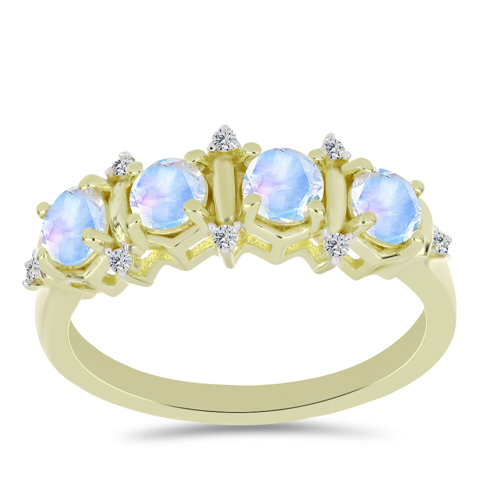Inel din Argint 925 Placat cu Aur ( 2.65 grame ) cu Piatra Lunii Curcubeu și Topaz Alb 1.13 Carate 3 