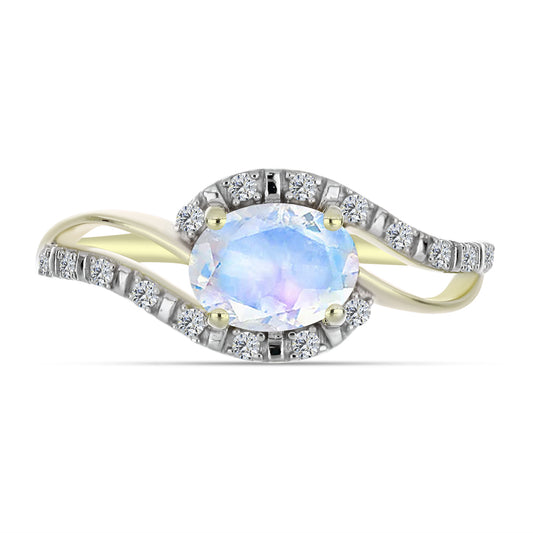 Inel din Argint 925 Placat cu Aur ( 2.52 grame ) cu Piatra Lunii Curcubeu și Topaz Alb 1.38 Carate