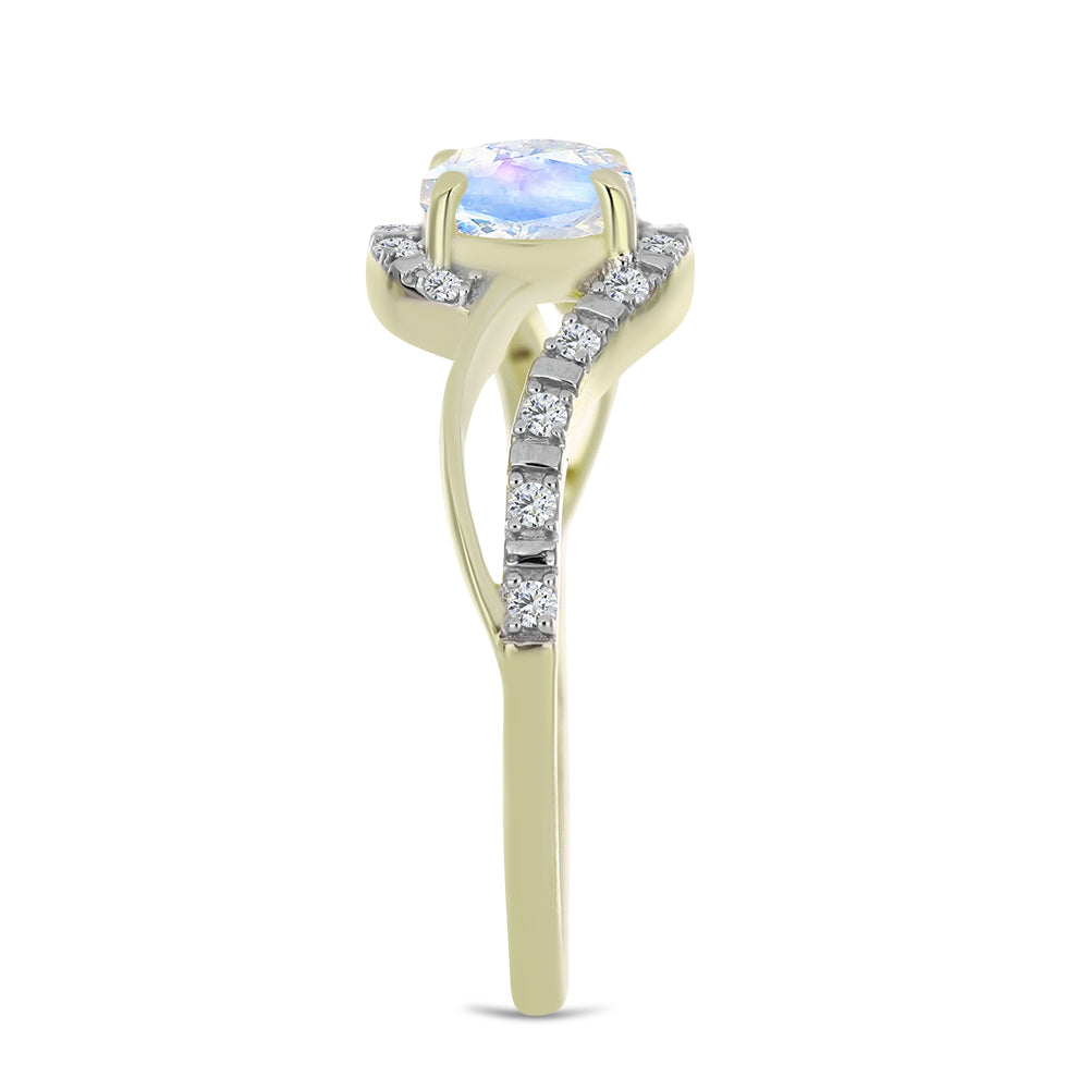 Inel din Argint 925 Placat cu Aur ( 2.52 grame ) cu Piatra Lunii Curcubeu și Topaz Alb 1.38 Carate 2 
