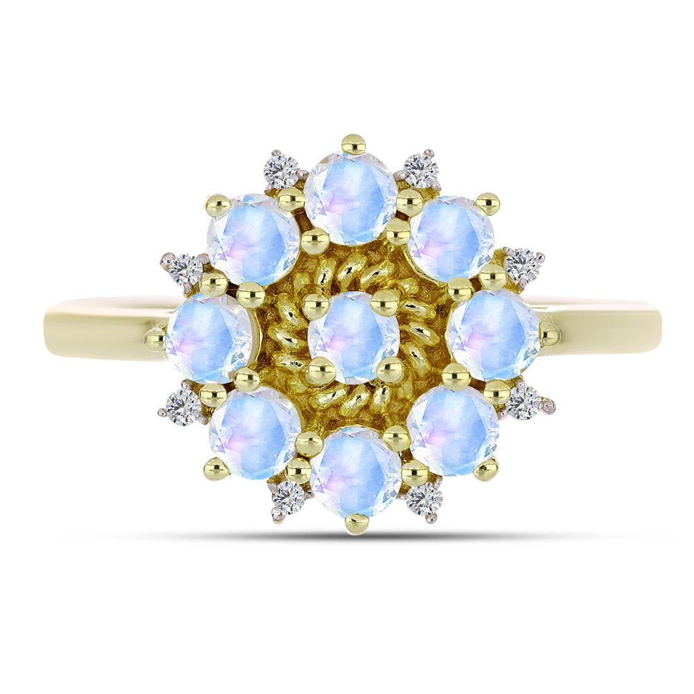 Inel din Argint 925 Placat cu Aur ( 2.72 grame ) cu Piatra Lunii Curcubeu și Topaz Alb 1.03 Carate 1 