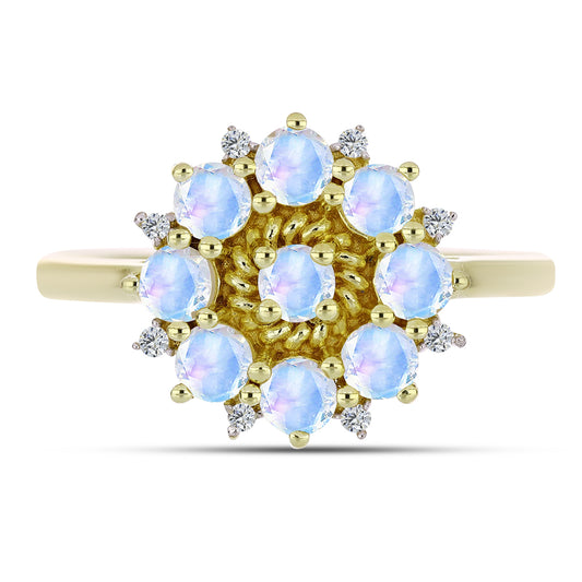 Inel din Argint 925 Placat cu Aur ( 2.72 grame ) cu Piatra Lunii Curcubeu și Topaz Alb 1.03 Carate