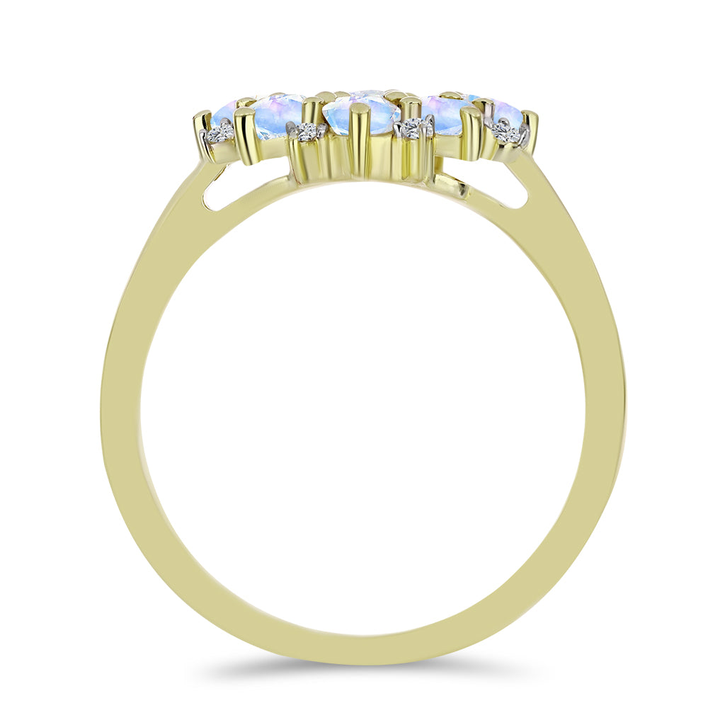 Inel din Argint 925 Placat cu Aur ( 2.72 grame ) cu Piatra Lunii Curcubeu și Topaz Alb 1.03 Carate 2 