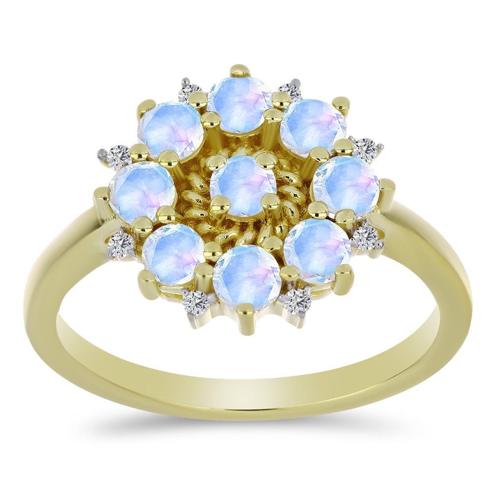 Inel din Argint 925 Placat cu Aur ( 2.72 grame ) cu Piatra Lunii Curcubeu și Topaz Alb 1.03 Carate 3 