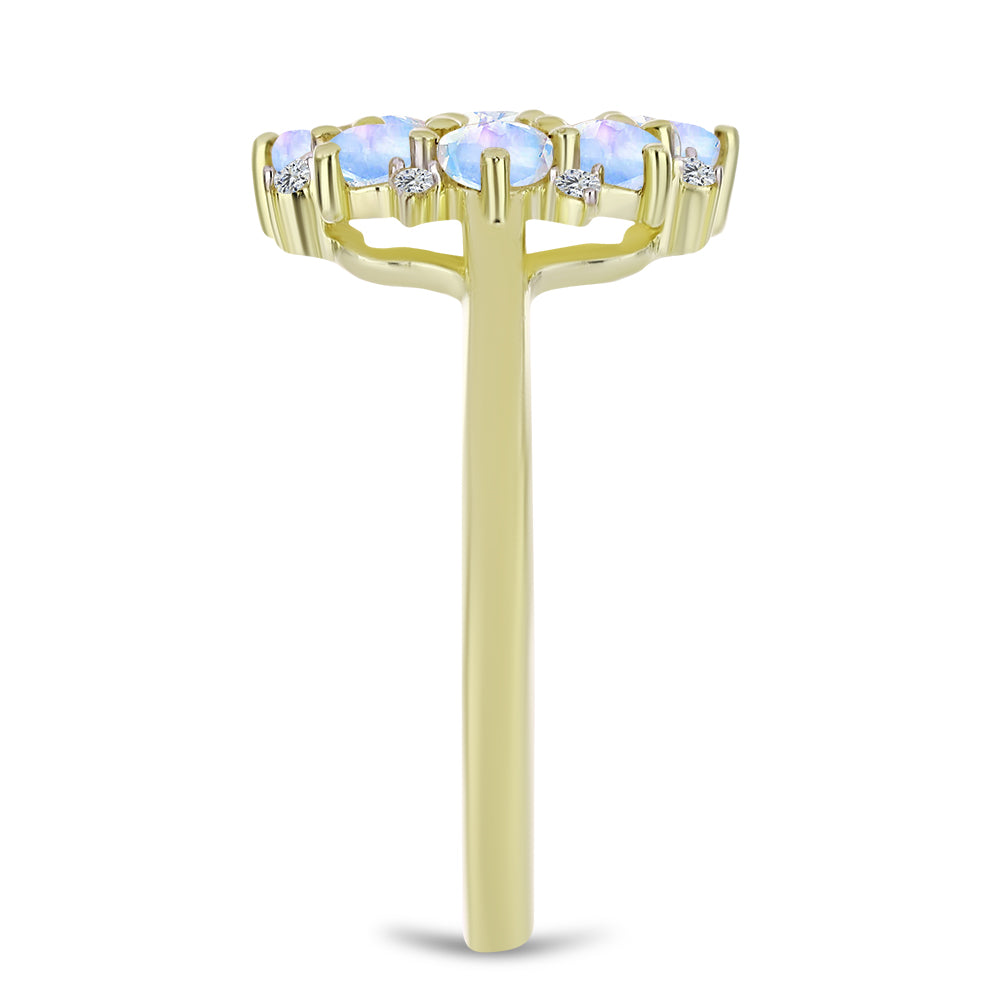 Inel din Argint 925 Placat cu Aur ( 2.72 grame ) cu Piatra Lunii Curcubeu și Topaz Alb 1.03 Carate 4 