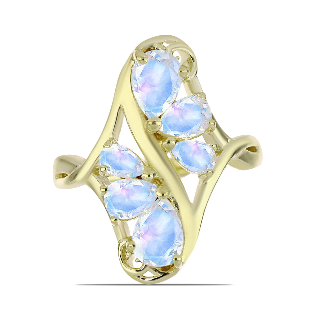 Inel din Argint 925 Placat cu Aur ( 4.5 grame ) cu Piatra Lunii Curcubeu 2.74 Carate 1 