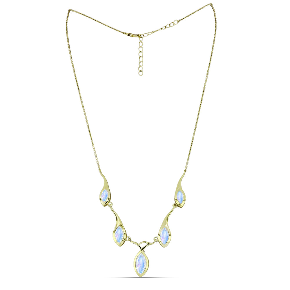 Colier din Argint 925 Placat cu Aur ( 7.8 grame ) cu Piatra Lunii Curcubeu 4.83 Carate