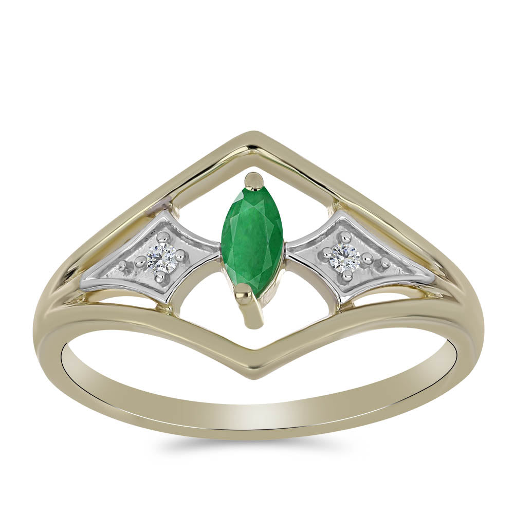 Inel din Argint 925 Placat cu Aur ( 2.5 grame ) cu Smarald Zambian și Topaz Alb 0.23 Carate 3 