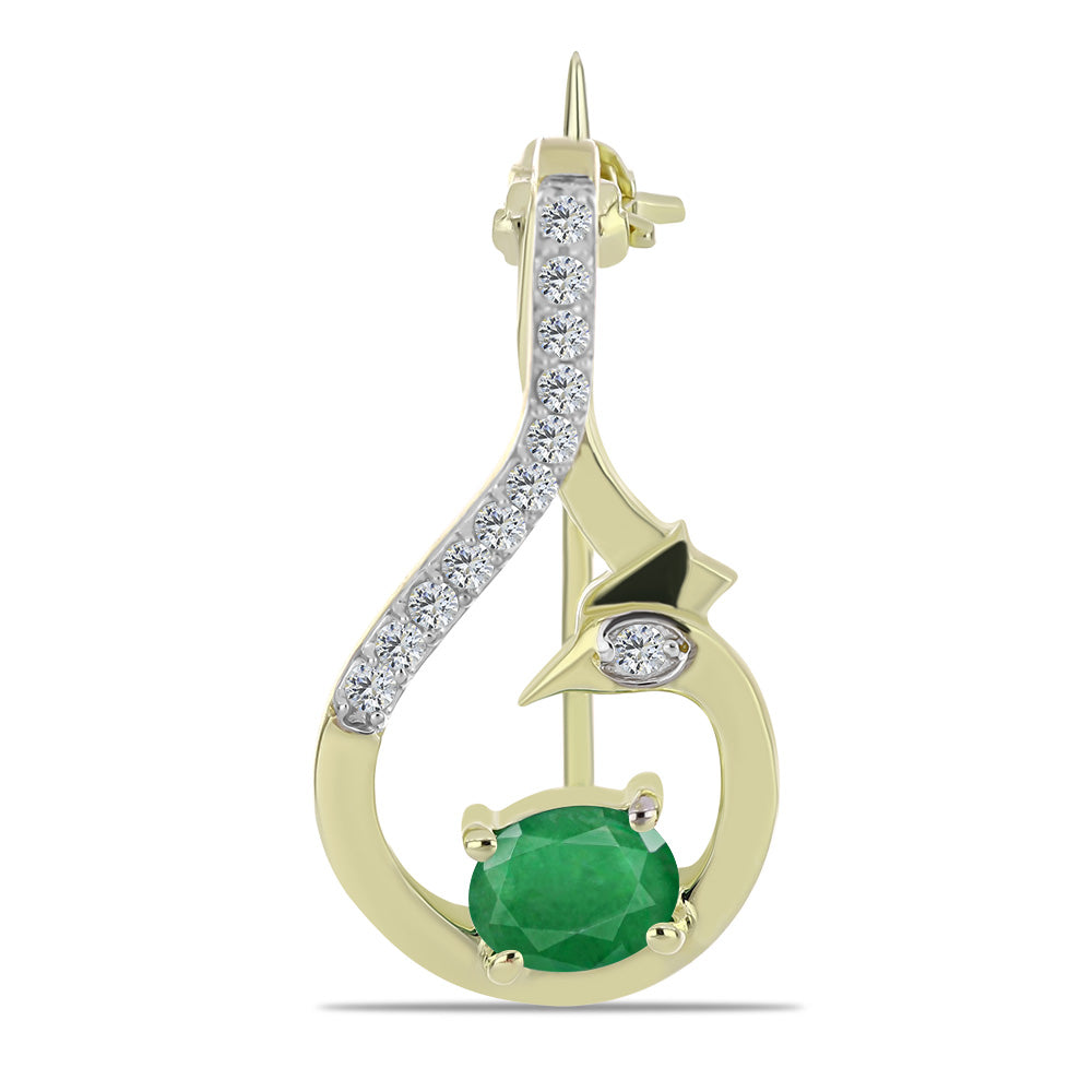 Broşă din Argint 925 Placat cu Aur ( 1.71 grame ) cu Smarald Zambian și Topaz Alb 0.42 Carate 1 