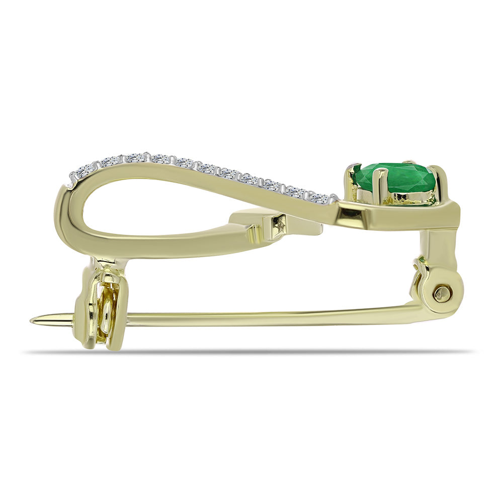 Broşă din Argint 925 Placat cu Aur ( 1.71 grame ) cu Smarald Zambian și Topaz Alb 0.42 Carate