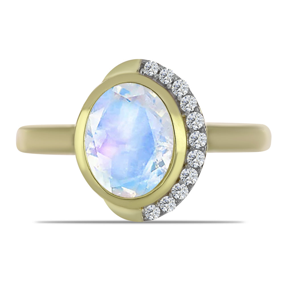 Inel din Argint 925 Placat cu Aur ( 3.61 grame ) cu Piatra Lunii Curcubeu și Topaz Alb 1.87 Carate
