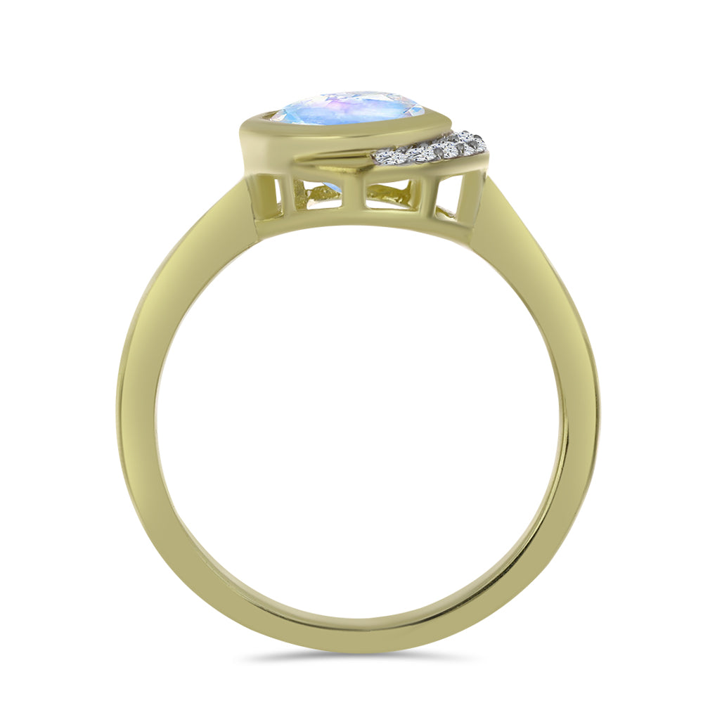 Inel din Argint 925 Placat cu Aur ( 3.61 grame ) cu Piatra Lunii Curcubeu și Topaz Alb 1.87 Carate