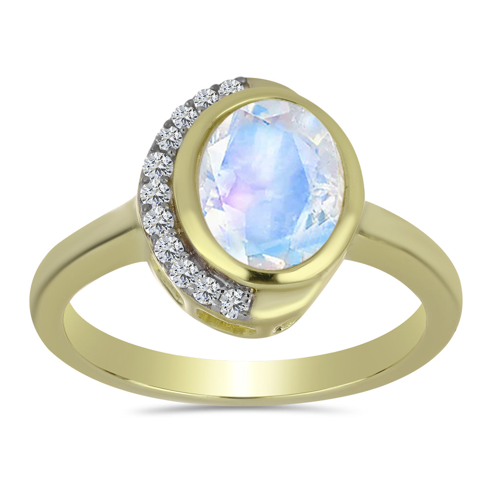 Inel din Argint 925 Placat cu Aur ( 3.61 grame ) cu Piatra Lunii Curcubeu și Topaz Alb 1.87 Carate 3 