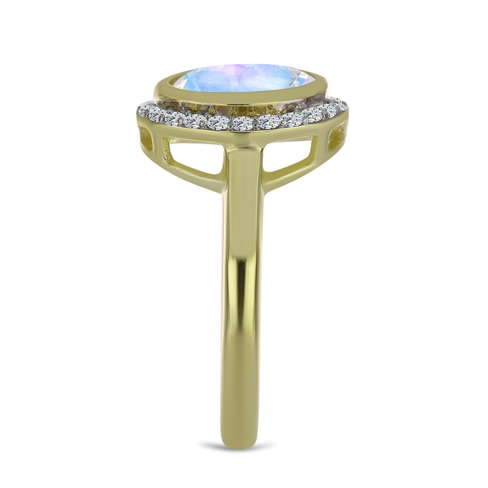 Inel din Argint 925 Placat cu Aur ( 3.61 grame ) cu Piatra Lunii Curcubeu și Topaz Alb 1.87 Carate 4 