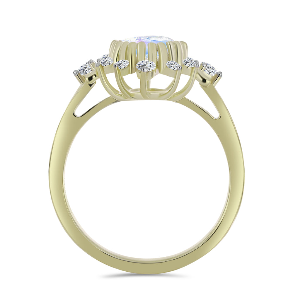 Inel din Argint 925 Placat cu Aur ( 3.1 grame ) cu Piatra Lunii Curcubeu și Topaz Alb 2.83 Carate 2 