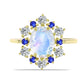 Inel din Argint 925 Placat cu Aur ( 2.69 grame ) cu Piatra Lunii Curcubeu și Safir Albastru Australian 3.53 Carate