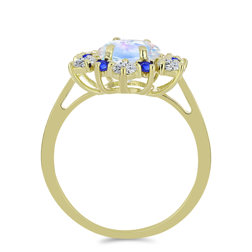 Inel din Argint 925 Placat cu Aur ( 2.69 grame ) cu Piatra Lunii Curcubeu și Safir Albastru Australian 3.53 Carate 2 