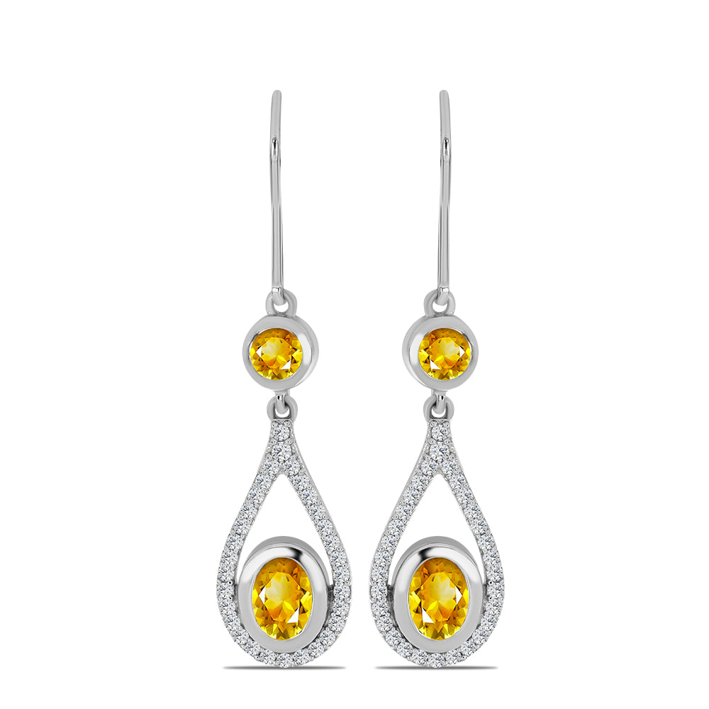 Cercei din Argint 925 ( 4.26 grame ) cu Citrin Ural și Topaz Alb 2.53 Carate 1 