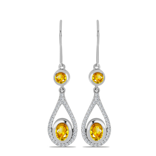 Cercei din Argint 925 ( 4.26 grame ) cu Citrin Ural și Topaz Alb 2.53 Carate