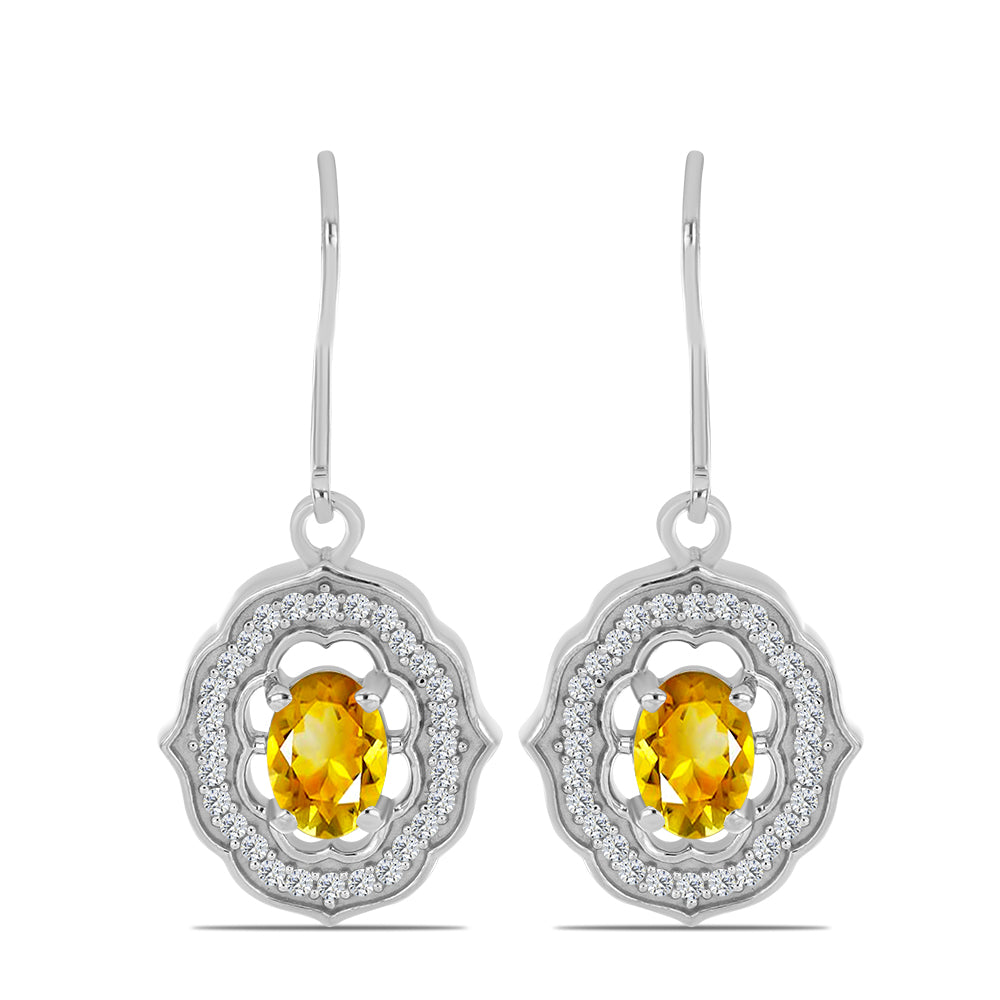 Cercei din Argint 925 ( 4.78 grame ) cu Citrin Ural și Topaz Alb 1.87 Carate 1 