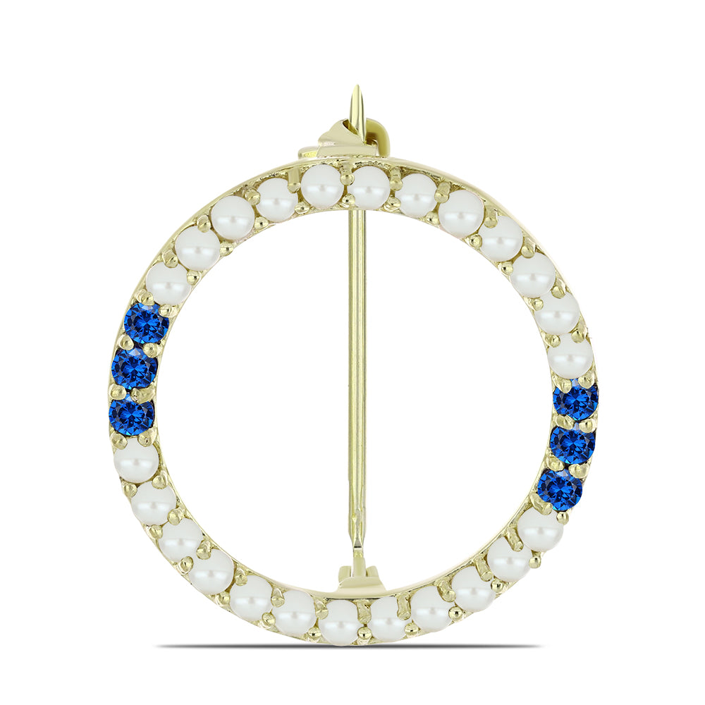 Broşă din Argint 925 Placat cu Aur ( 2.16 grame ) cu Perlă de Apă Dulce Albă și Safir Albastru Australian 1.41 Carate 1 