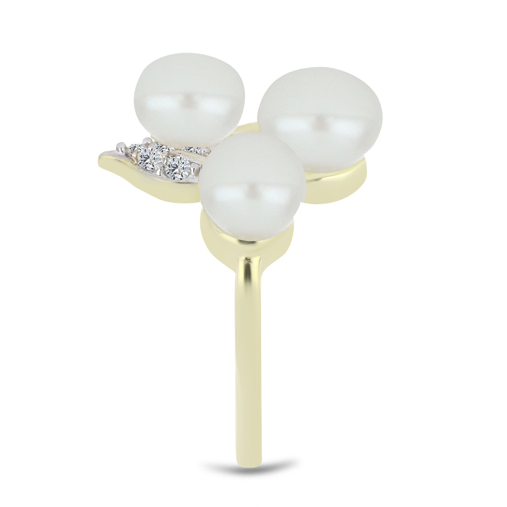 Inel din Argint 925 Placat cu Aur ( 4.35 grame ) cu Perlă de Apă Dulce Albă și Topaz Alb 6.37 Carate