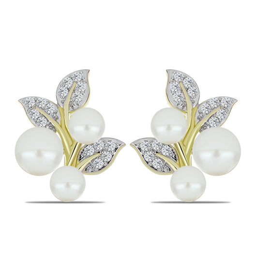 Cercei din Argint 925 Placat cu Aur ( 4.52 grame ) cu Perlă de Apă Dulce Albă și Topaz Alb 5.6 Carate