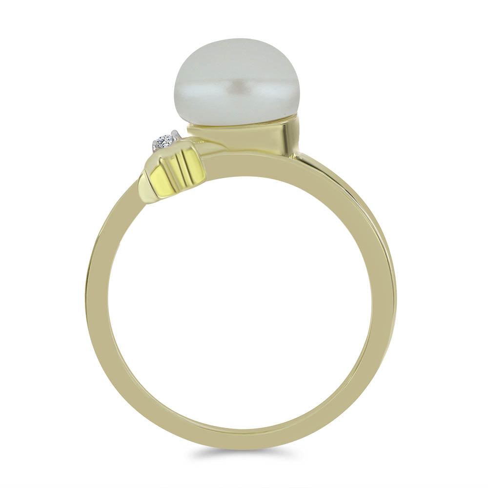 Inel din Argint 925 Placat cu Aur ( 2.65 grame ) cu Perlă de Apă Dulce Albă și Topaz Alb 2.86 Carate 2 