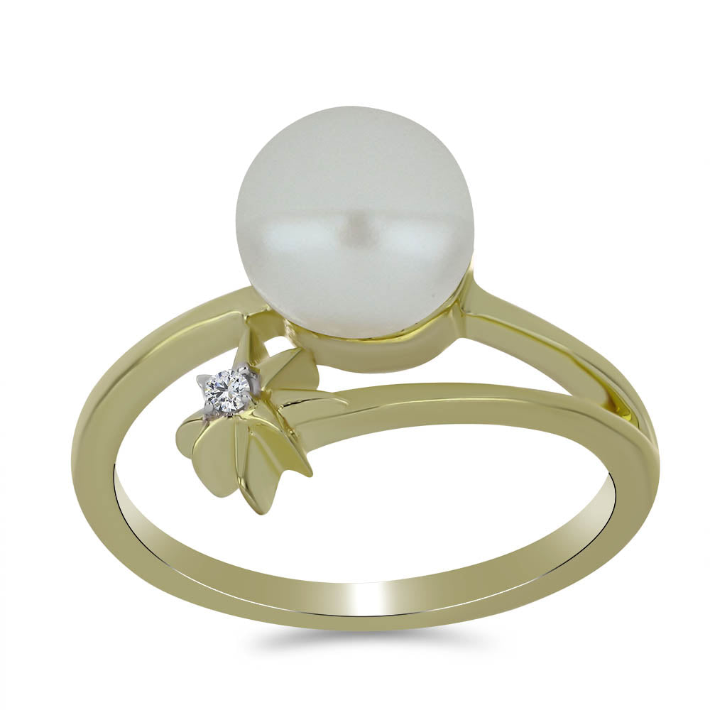 Inel din Argint 925 Placat cu Aur ( 2.65 grame ) cu Perlă de Apă Dulce Albă și Topaz Alb 2.86 Carate 3 