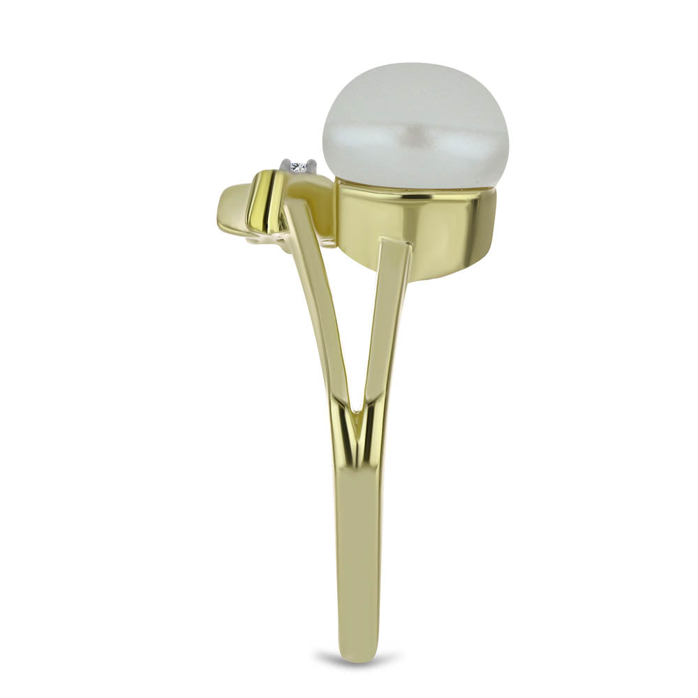 Inel din Argint 925 Placat cu Aur ( 2.65 grame ) cu Perlă de Apă Dulce Albă și Topaz Alb 2.86 Carate 4 