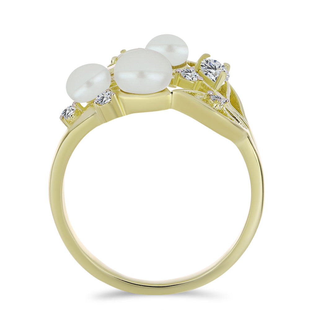 Inel din Argint 925 Placat cu Aur ( 3.79 grame ) cu Perlă de Apă Dulce Albă și Topaz Alb 4.82 Carate 2 