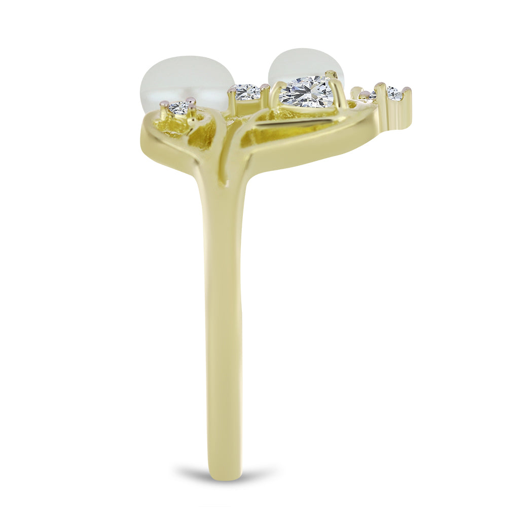 Inel din Argint 925 Placat cu Aur ( 3.79 grame ) cu Perlă de Apă Dulce Albă și Topaz Alb 4.82 Carate 4 