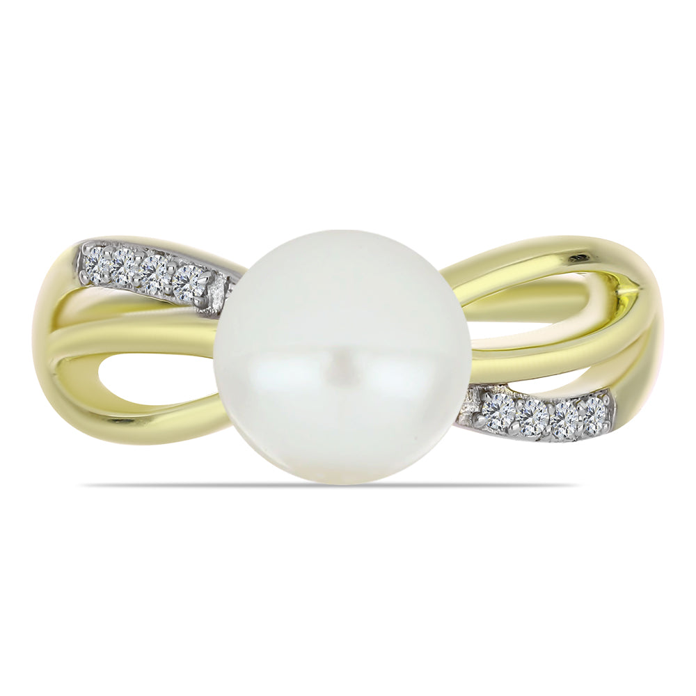 Inel din Argint 925 Placat cu Aur ( 3.17 grame ) cu Perlă de Apă Dulce Albă și Topaz Alb 3 Carate 1 