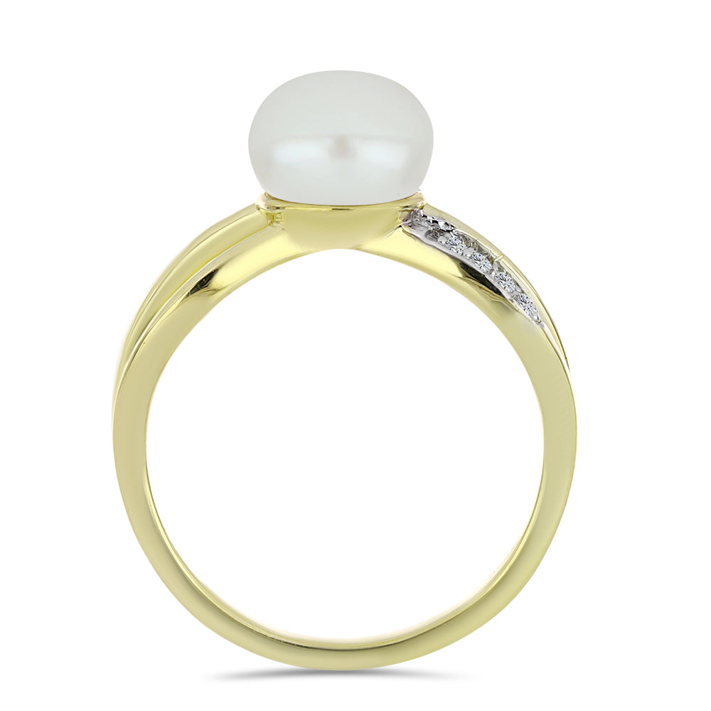 Inel din Argint 925 Placat cu Aur ( 3.17 grame ) cu Perlă de Apă Dulce Albă și Topaz Alb 3 Carate 2 