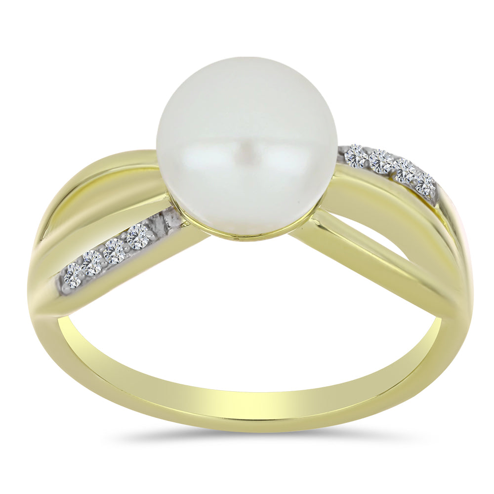 Inel din Argint 925 Placat cu Aur ( 3.17 grame ) cu Perlă de Apă Dulce Albă și Topaz Alb 3 Carate 3 