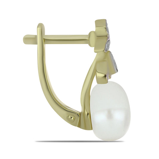 Cercei din Argint 925 Placat cu Aur ( 2.84 grame ) cu Perlă de Apă Dulce Albă și Topaz Alb 5.82 Carate