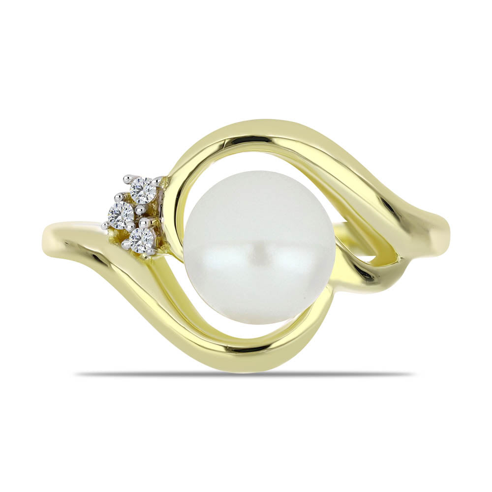 Inel din Argint 925 Placat cu Aur ( 3.71 grame ) cu Perlă de Apă Dulce Albă și Topaz Alb 2.74 Carate