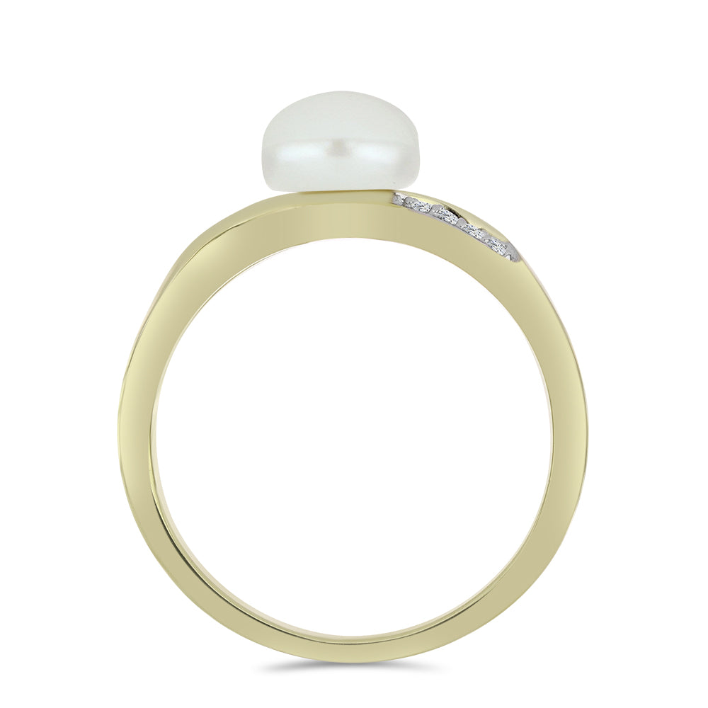 Inel din Argint 925 Placat cu Aur ( 2.11 grame ) cu Perlă de Apă Dulce Albă și Topaz Alb 2.75 Carate 2 