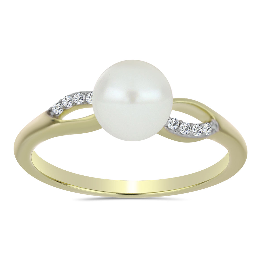 Inel din Argint 925 Placat cu Aur ( 2.11 grame ) cu Perlă de Apă Dulce Albă și Topaz Alb 2.75 Carate 3 