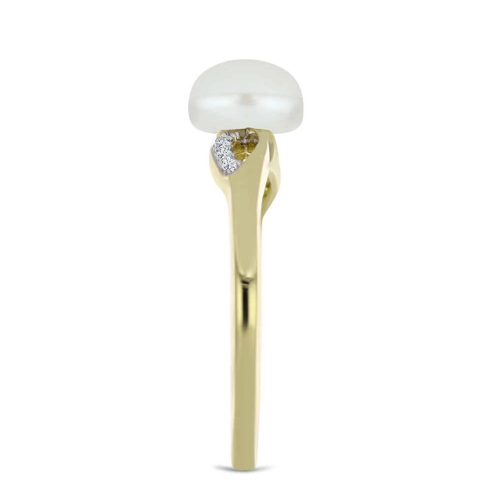 Inel din Argint 925 Placat cu Aur ( 2.11 grame ) cu Perlă de Apă Dulce Albă și Topaz Alb 2.75 Carate 4 
